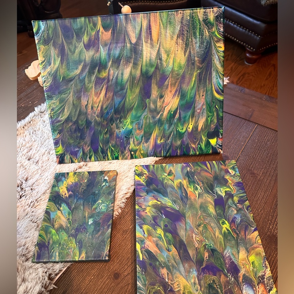 Hand crafted original multicolor acrylic on canvas set of three paintings